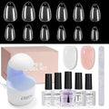 AILLSA Nail Extension Kit Short Almond Nail Tips 240pcs with 2 In 1 Nail Glue Base Coat and Nail Dehydrator, Gel Nail Tips Kit with Nail Lamp Top Coat for Starters Home Salon Valentine's Day