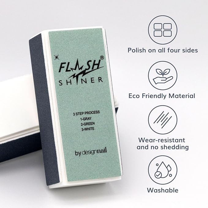 Flash Shiner® Block – 3-Way Nail Buffer – Pack of 10 – Professional Nail Buffer for Natural Shine – Smooths, Conditions & Polishes – Manicure Tool for Home or Salon Use