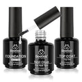 Beetles Top Coat Base Gel & Nail Glue Set-3Pcs No Wipe Top Coat & Base Coat with 5 In 1 Nail Glue Shine Effect Long Lasting Soak Off Uv Light Lamp Diy Gift for Women & Girls