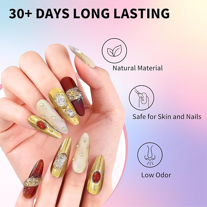 3D Nail Gel and Chrome Nail Powder Kit, 3 in 1 No Wipe Clear 3D Sculpting Gel for Nail Art Carving Molding Rhinestone Glue 15g, Gold Silver Metallic Mirror Nail Chrome Powder Glitter for Manicure