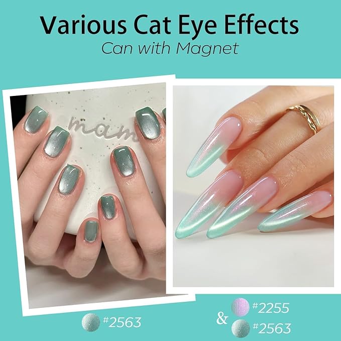 modelones Gel Nail Polish, 6 Colors Hema Free 9D Green Glass Cat Eye Sliver Green Glitter 2026 St Patricks Spring Nail Polish Kit with Magnet Soak Off LED Winter Cateye Nail Art Gel DIY Salon