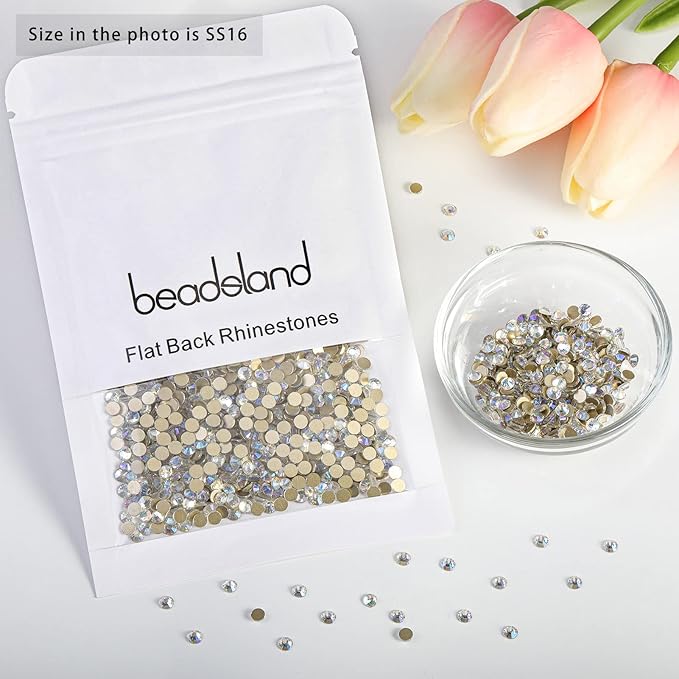 Beadsland 2880pcs Flat Back Crystal Rhinestones Round Gems for Nail Art and Craft Glue Fix,Blue Moonlight,SS16,3.8-4.0mm