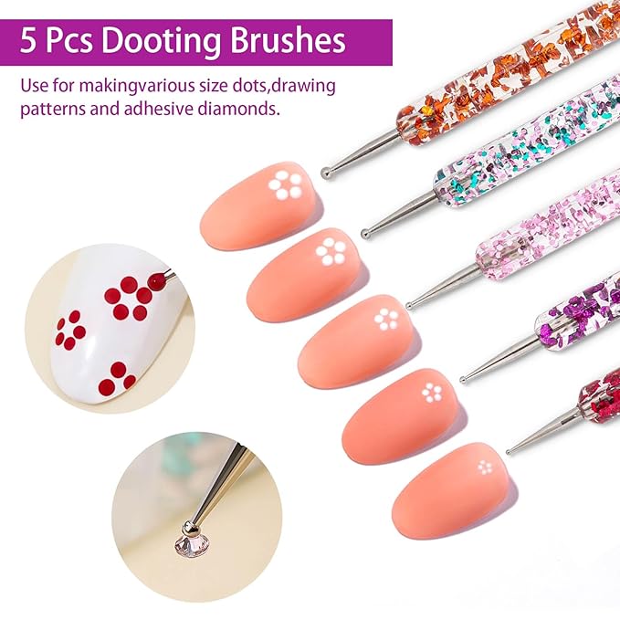 36 Pcs Nail Art Brush Set - Fine Liner, Striping, Dotting, Silicone Tools, 3D Gel Pen, Acrylic Design Brushes