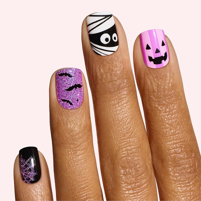 Dashing Diva Gloss Nail Strips - My Boyfriend Jack - UV Free, Chip Resistant, Long Lasting Gel Nail Stickers - 3-Piece Halloween Glow-In-The-Dark Manicure Set - Contains 32 Wraps, 1 Prep Pad, 1 File
