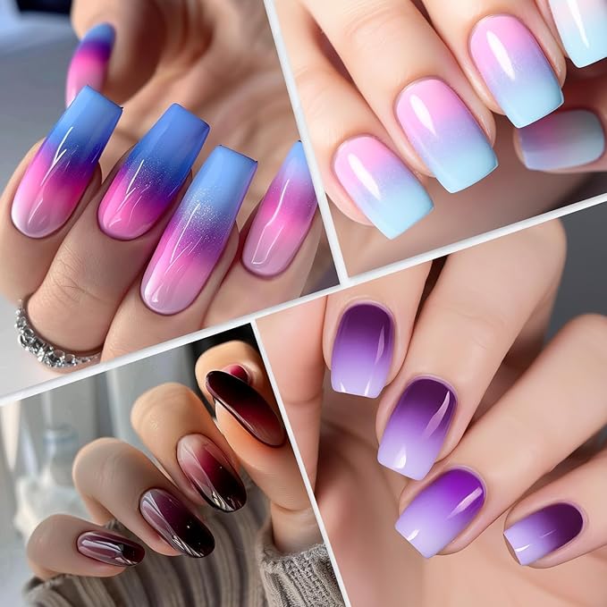 2 Pcs Nail Ombre Brush Nail Gradient Painting Brush Nails Art Brushes Manicure Tools with Rhinestone Handle UV Gel Polish Drawing Pen for Nails Design