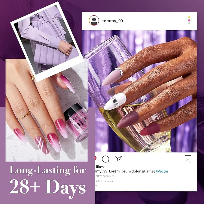 AZUREBEAUTY Dip Powder Nail Kit Dark Purple Lilac Purple Glitter 4 Colors Dip Liquid Set with Base/Top Coat Activator for French Art Manicure DIY Gift