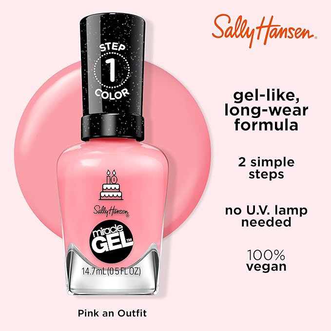 Sally Hansen Miracle Gel Salon Quality Nail Polish | Gel-Like Formula, Two-Step System, No UV Light Needed, Long Lasting | Opaque, Glossy | 341 Pink an Outfit | Classic Pink Nail Color