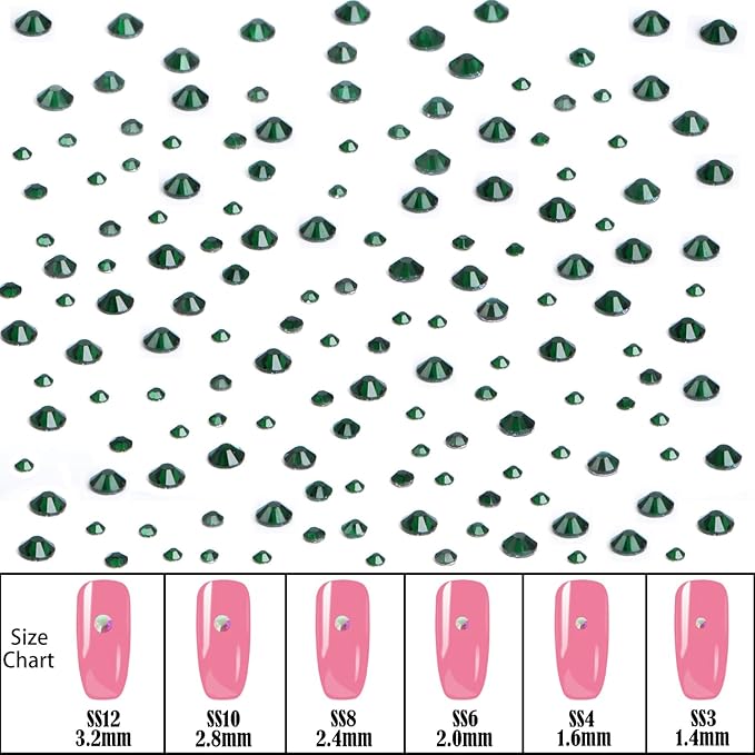NCB Hotfix Iron on 8000pcs Crystal Rhinestones Round Gem for Crafts Decoration DIY Jewelry Making with a Picking Pen (Emerald, 6Sizes SS3-SS12)