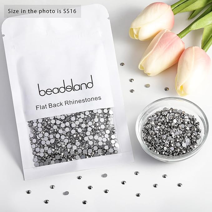 Beadsland 2880pcs Flat Back Crystal Rhinestones Round Gems for Nail Art and Craft Glue Fix, Hematite, SS16,3.8-4.0mm