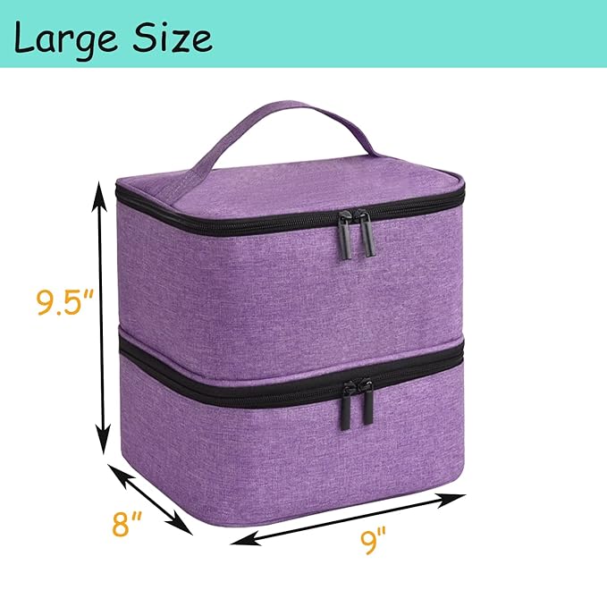 Nail Polish Organizer - Holds 30 Bottles & Nail Lamp, Double-Layer Nail Organizers and Storage, Nail Polish Bag with Handle Nail Travel Case for Nail Tech (Purple)