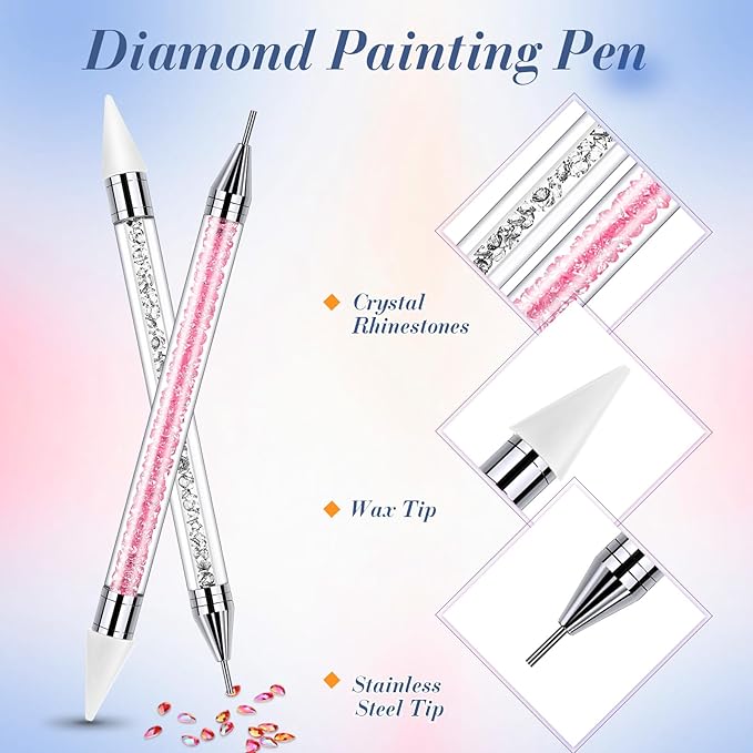 Tatuo 2 Pieces Rhinestone Picker Dotting Pen, Dual-ended Rhinestone Gems Crystals Studs Picker Wax Pencil Pen Crystal Beads Handle Manicure Nail Art DIY Decoration Tool (Pink, White)
