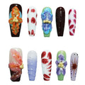 Long Coffin Press On Nails with 3D Floral Design - Summer Multicolor Thick Luxury False Nails Reusable Acrylic Nails (Summer Stories,S)