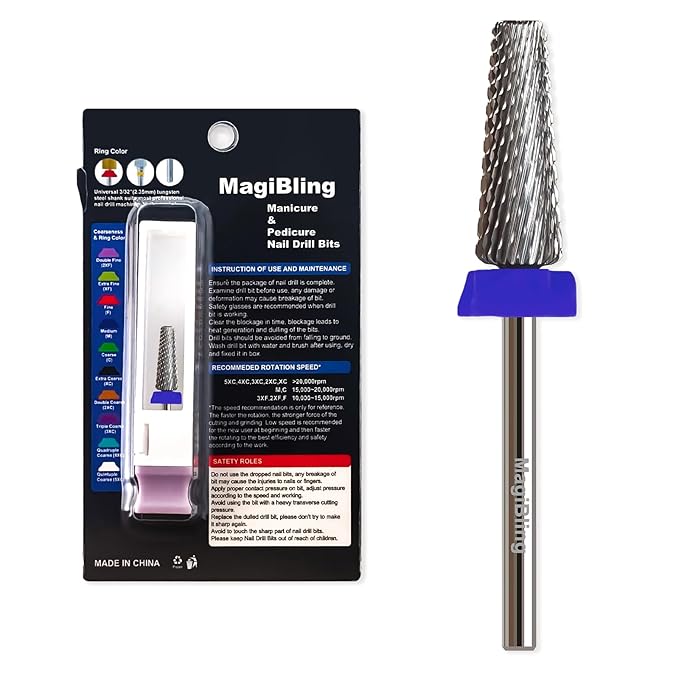 16mm 5 in 1 Tapered Barrel Nail Drill Bits, 3/32'' Safety Tungsten Carbide Bits, Right & Left Rotation, Manicure Cuticle Gel Acrylic Removal Polishing, Technicians Bits, Medium