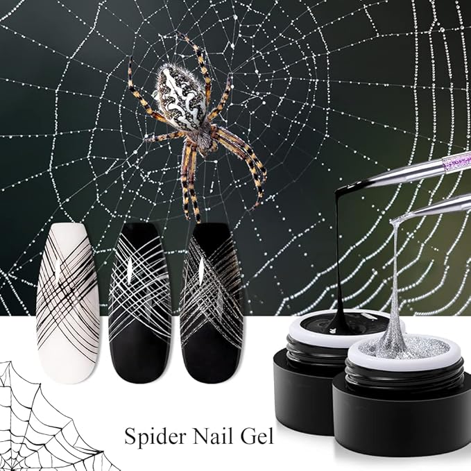 MEET ACROSS 12 Colors Spider Gel for Nail Art With Liner Brush, Soak off UV LED Elastic Drawing Gel, Nail Art Design Paint