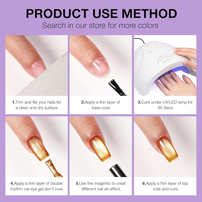 Purple Cat Eye Gel Nail Polish with Magnetic Stick - 12ML Glitter Magnetic Nail Polish for Multiple 3D Effects, Soak Off UV LED Gel Polish for DIY Manicure Salon Gifts for Women