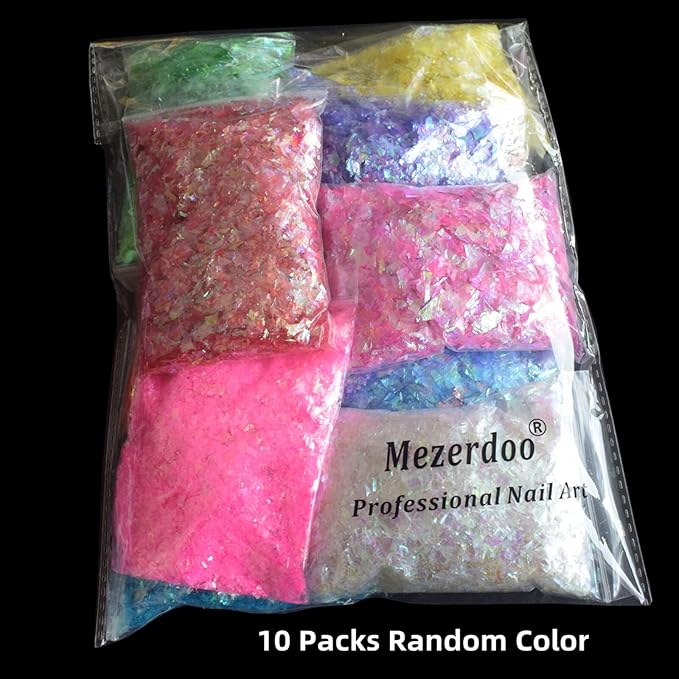 10 Pack Nail Shell Paper Broken Glass Mirror Sticker Nails Glitter Dust Shell Effect Foil Art Trend Shattered Ice Mylar Paper Nail Art Decoration Tools Laser Nail Foil(Random Color)