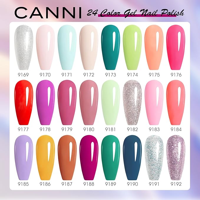 CANNI CC8 30Pcs 9ml Hema-Free Spring Summer Gel Nail Polish Set, Pastel Gel Polish Kit Neon Hot Pink Purple Green Orange Glitter Colors for Salon and DIY Manicure at Home