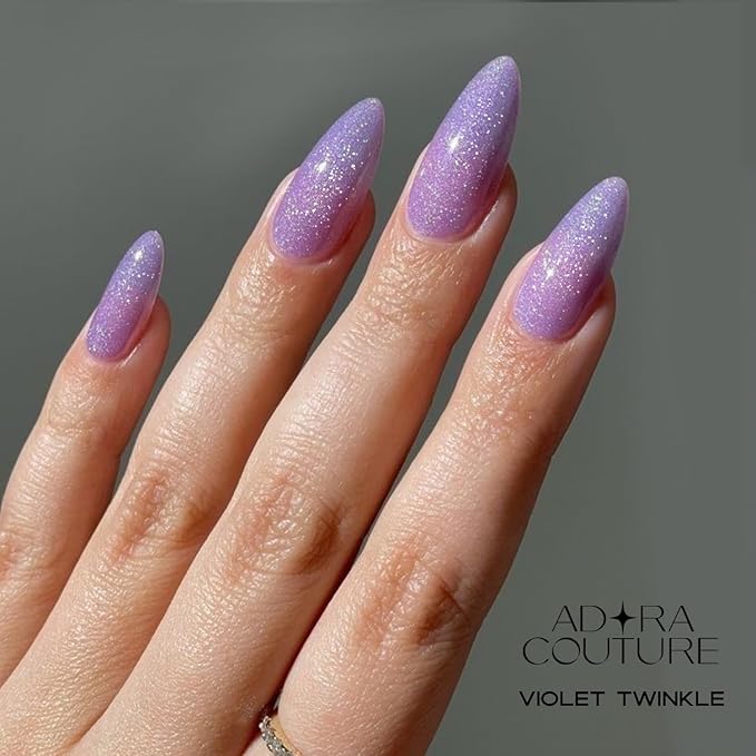 Semi-Cured Gel Nail Strips - 20 Salon-Quality Gel Sticker with UV Light Required, Long Lasting, Easy Application & Removal, Includes Prep Pad, Nail File, Wooden Stick (Purple Twinkle)