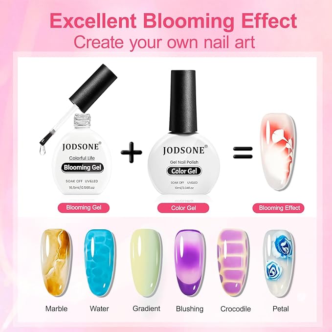 JODSONE 16.5ml Clear Blooming Gel Nail Polish for Spreading Effect Marble Natural Stone Watercolor Floral Print Nail Painting and Can Be Easily Used Suitable for DIY Nail Art
