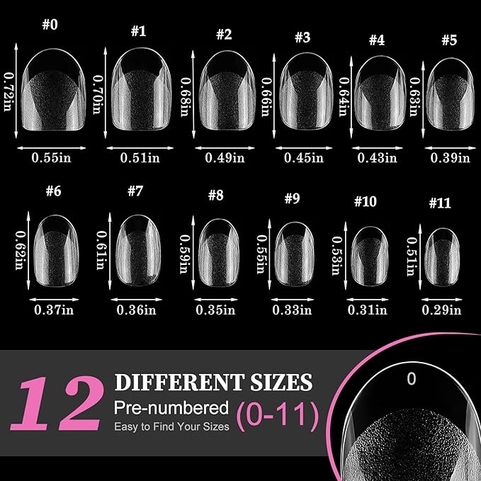 AddFavor XS Short Oval Gel Nail Tips, 240pcs Round Acrylic Nail Tips Full Cover Clear Press on Nails False Tips for Nail Extension, 12 Sizes Short Fake Nails