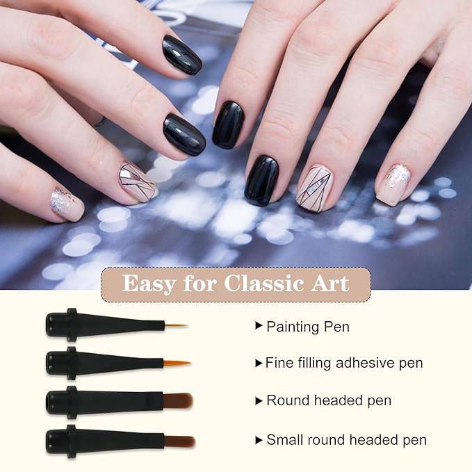 12Pcs Nail Art Brush Set,Professional Nail Art Brush Set with Push-Button Quick-Change,Nail Brushes for Acrylic,Gel,French Tips & Designs,Ergonomic Portable Kit with Storage Case(Marble)