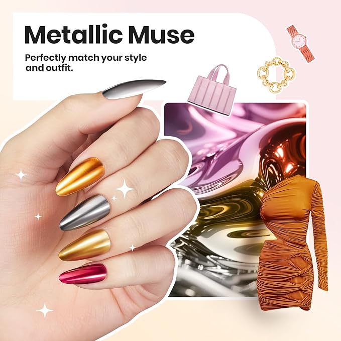 Beetles Mirror Nail Polish Set – Metallic Muse 6 Colors, High Gloss & Quick-Drying Metallic Nail Polish Set, Long-Lasting Air Dry Home DIY Perfect Nail Art Valentines Gift for Women