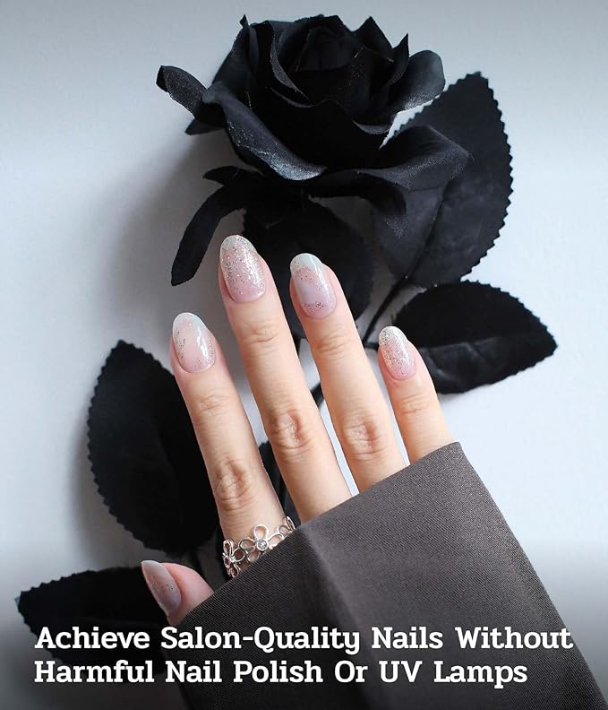 Nail Polish Strips (No UV Lamp Needed) - 22 Pcs Salon Quality Gel Nail Stickers - Long Lasting Wraps (Crystal Ice Sliver)