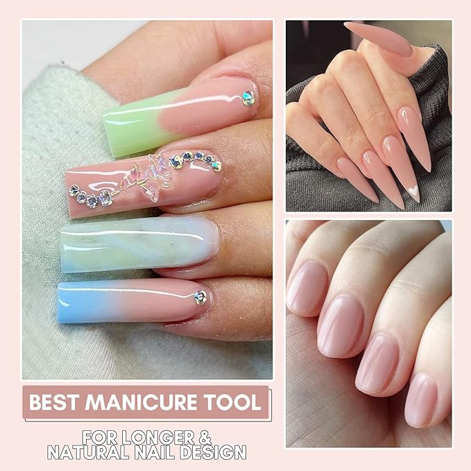 Makartt Poly Nail Gel with Nail Rhinestone Glue for Nails Bundle, 50ML Nude Color Gel Builder for Nails Spring Summer Nail Extension Gel, Super Strong Gel Nail Glue for Rhinestones for Nails
