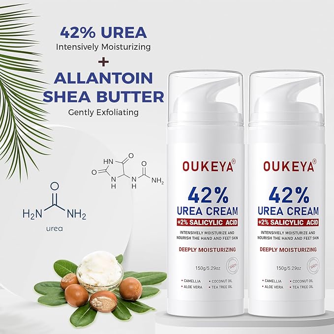 OUKEYA Urea Cream 42% Plus 2% Salicylic Acid, For Extremely Dry Skin on Heels, Elbows, Knees, 5.29 Ounce (Pack of 2)