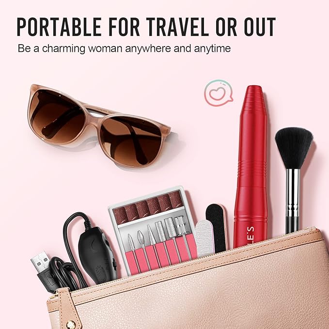 20000RPM Electric Nail Drill Compact Portable Efile Professional Manicure Pedicure Nail File Drill Kit for Acrylic, Gel Nails and Home Salon Use