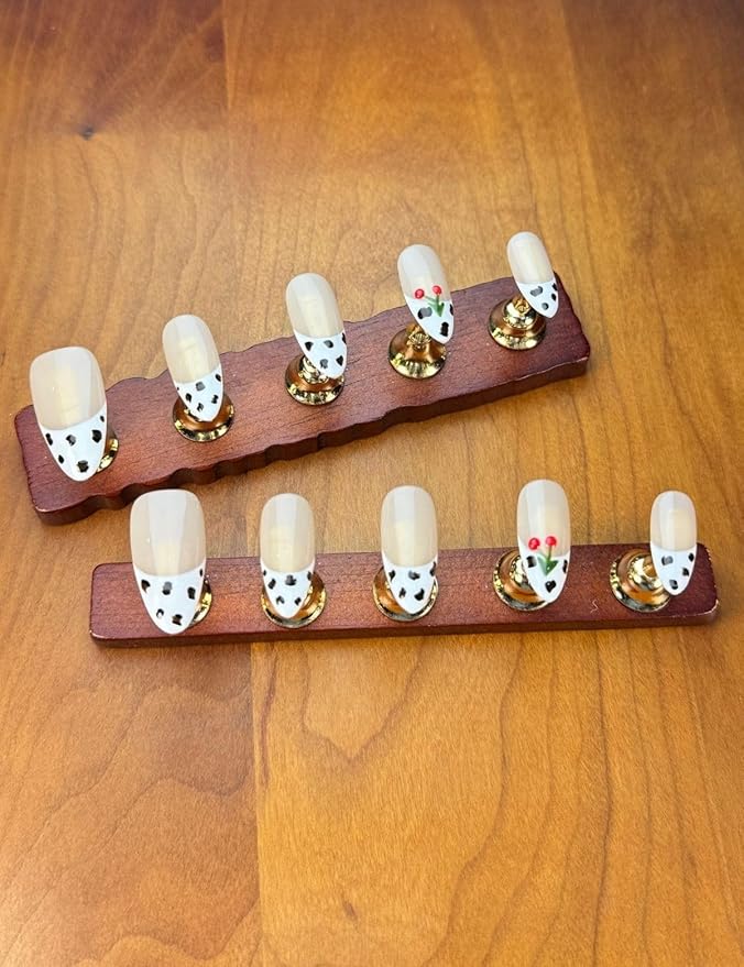 Almond Press On Nails Medium Fake Nails Handmade False Nails Nude Color Nail Charms, Zebra French Tip Acrylic Nail Kit Gel Nails,Reusable Stick on Nails for Women 10pcs M