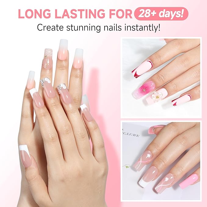 UNA GELLA Square Nail Tips X-Soft Thicker Flexible Gel Nails 330PCS Pre-etched Square Nail Tips Press on Full Cover Acrylic Fake Nails Strength Clear Nails for Nail Extensions DIY Salon 15 Sizes