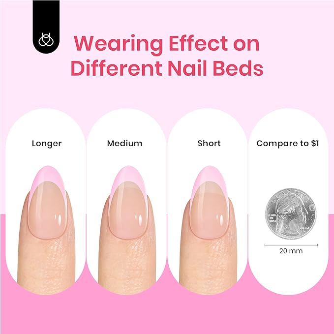 Beetles X Press Plus French Tips Press On Nails, 16 Sizes 224 Pcs Pastel Short Almond Press On Nails Gel Nail Tips Pre-Applied Primer Base Coat Soak Off Uv Nail Extension Manicure Gift for Women
