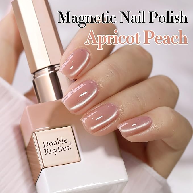 Double Rhythm 0.5 Oz Cat Eye Gel Polish with Magnet Same Color Same Bottle Holographic Glitter Shimmer Translucent Color Salon 15 ML Magnetic Nail Art (Apricot Peach-MC1151)