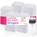 600 PCS Lint Free Nail Wipes,Non-Woven Fabric Nail Cleaning Pads Lash Extensions Glue Cleaning Wipes,accompanied by 1 Empty Pump-Style Bottle Dispenser Nail Care Set (White)