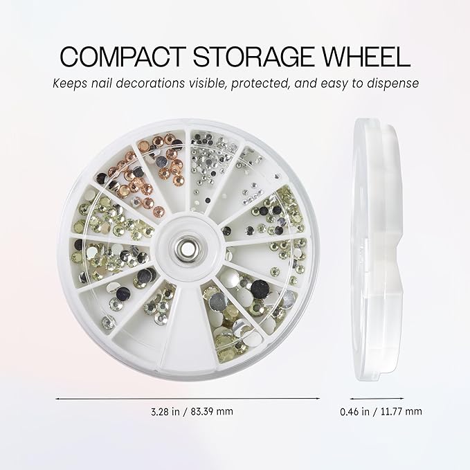 Nail Art Rhinestones Fake Pearl Gems Jewelry Decorations Manicure Wheel (20 Wheels, Gold & Silver)