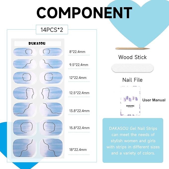 Semi Cured Gel Nail Strips, 28 pcs Gel Nail Stickers Work with Any UV Lights, Long-Lasting Nail Wraps, Stick on Nails for women Easy to Apply & Remove