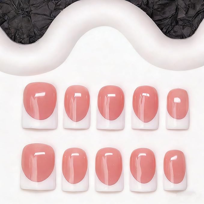 Handmade Press on Nails Solid Color Fake Nails Short Square White French Tip False Nail with Designs Muti-Layer Gel Thicked Acrylic Nails Full Cover Salon Quality Stick on Nail Kit for Women (M)