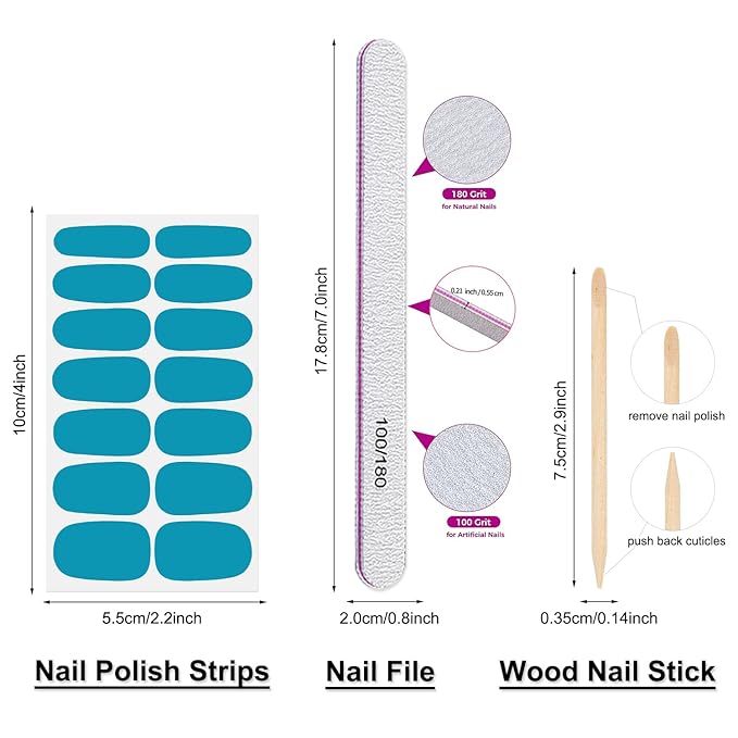 DANNEASY 16 Sheets Polish Stickers Full Wraps for Women Self Adhesive Strips Gel Sticker Solid Color Fingernail Manicure Kit With 1pc File, Cuticle Stick