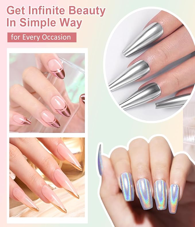 100% Chrome Nail Powder BISHENGYF: Super NO.1 Metallic Effect Chrome Powder For Nails Gold Silver Red Laser Holographic White Pearl Nai l Chrom e Powde r for Nails Art Decoration