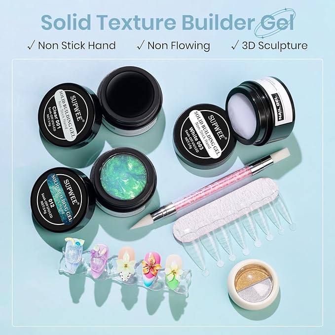 Sculpting Gel for Nail Art, Non-Stick Hand 3D Gel Nail Art Clear White and Green Aurora Molding Nails for Home Manicure, Nail Salon, Nail Charms, Solid, Extension, Carving Builder Gels