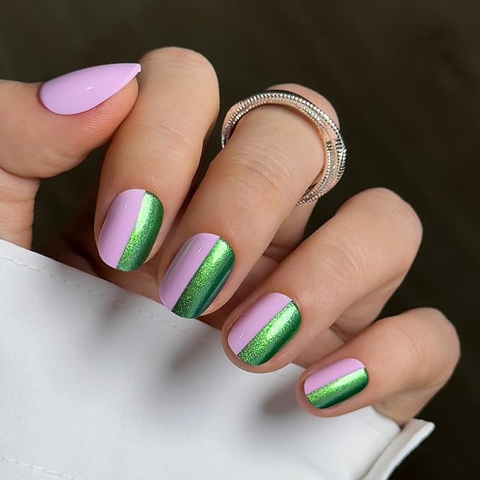 CurvLife Soft Gel Short Press On Nails Oval, Long-Lasting Reusable Fake Nails Kit with Glue & Tabs, 30pcs Salon-Quality Stick On Nails for Women At-Home Manicure (Dual Charm)