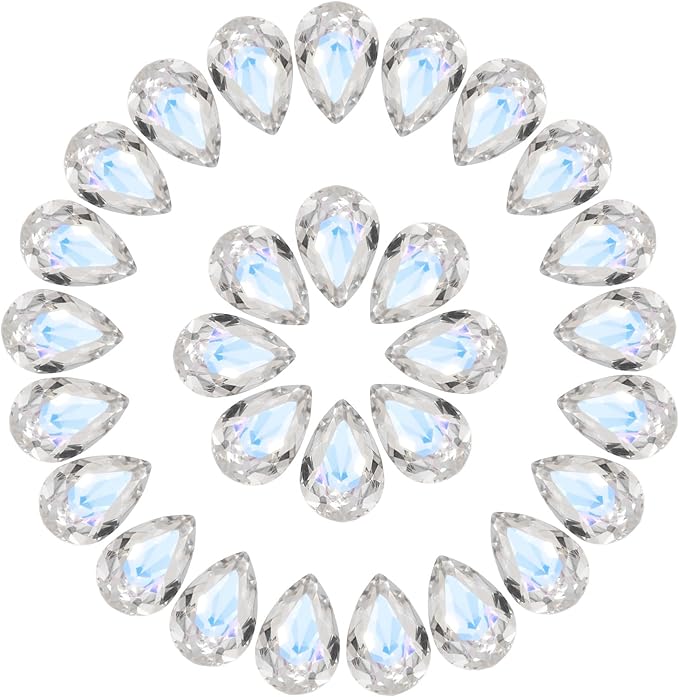 MECCANIXITY 48 Pcs 3D Teardrop Rhinestones Diamond Nail Charm Crystal Pointback K9 Glass Rhinestones Crystal Gems for Jewelry Making, Craft, 8x12mm, Transparent