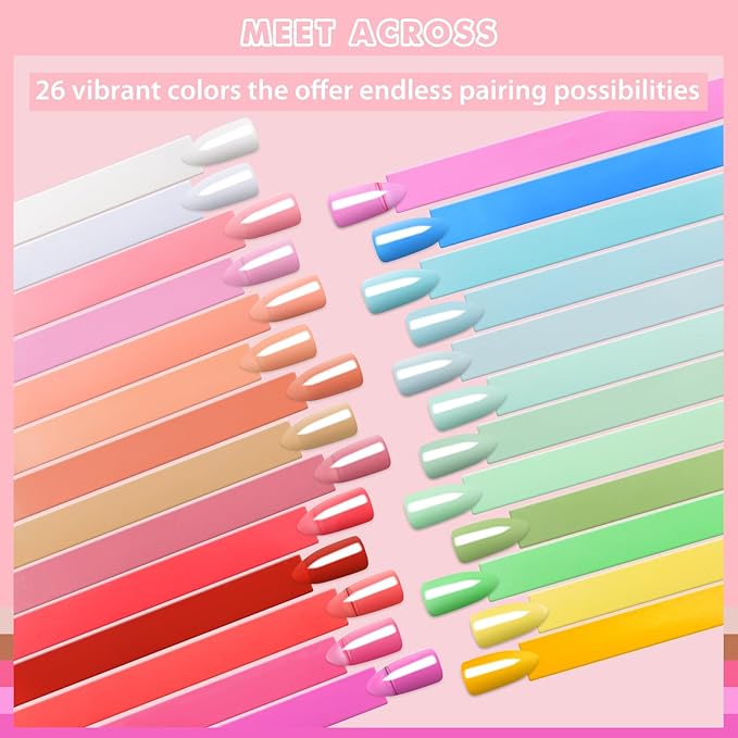MEET ACROSS 30Pcs Jelly Gel Nail Polish Set Pastel Gel Polish Kit Pink Orange Green Semi-transparent Nail Polish Sheer Effect French Nail Art Gift for Women 26 Colors