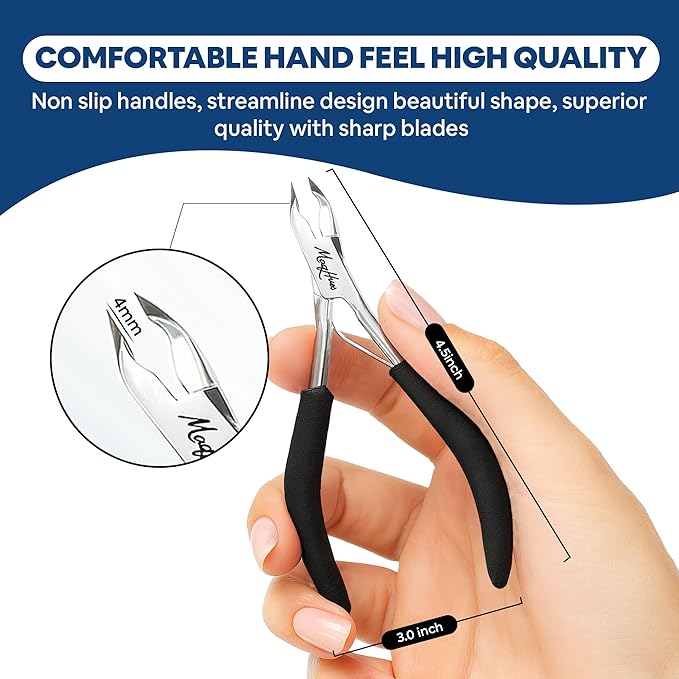 Professional Cuticle Nipper/Cuticle Trimmer 2 Pack Set, 4mm Sharp Jaws, In Protective Leather Case, Non-Slip Thick Comfort Grip, Cuticle Cutter/Cuticle Clipper for Manicure, Stainless Steel Nail Tools