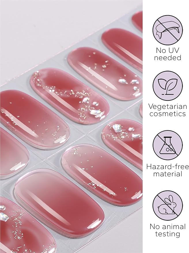 Nail Polish Strips – 32PCS UV Free Salon Quality Wraps, Long Lasting Gel Nail Stickers for Women (Radiant Rose)