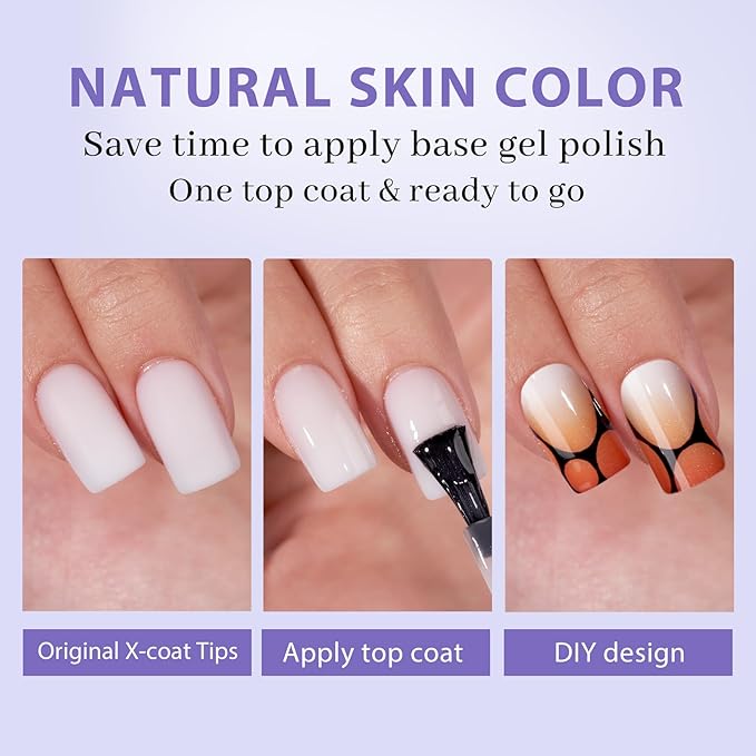 BTArtboxnails Square Gel Nail Tips Short - Pre Colored Milky White Soft Gel Nail Tips, Milky White Press on Nails, Natural XCOATTIPS