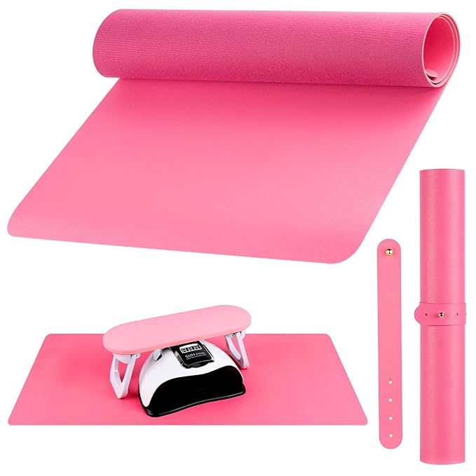 Beloving Nail Art Table Mat, (MAT ONLY) Nail Arm Rest Pad for Nail Tech, Soft Microfiber PU Leather Nail Mat for Table, Foldable Nail Pad Desk Mat for Manicure Hand Rest Pillow - Pinkish Red