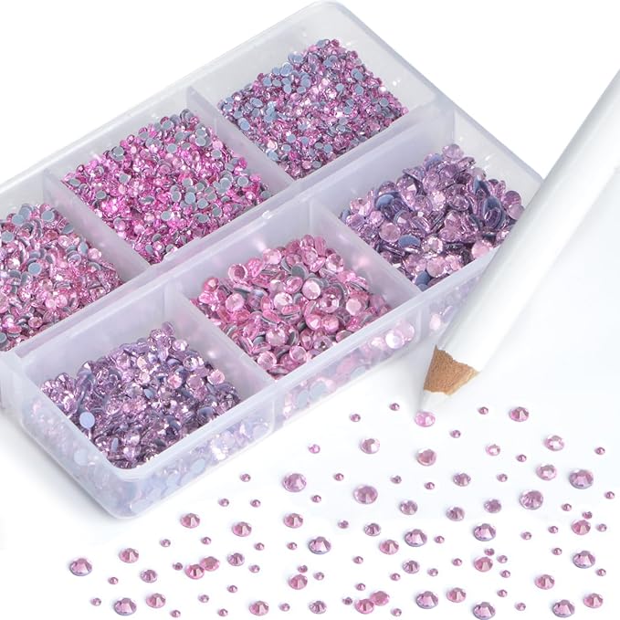 NCB Hotfix Iron on 8000pcs Crystal Rhinestones Round Gem for Crafts Decoration DIY Jewelry Making with a Picking Pen (Lt. Rose, 6Sizes SS3-SS12)