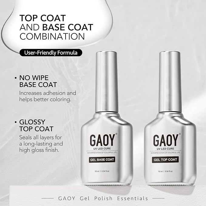 GAOY 16ml Nail Dehydrator and Primer with Gel Top and Base Coat, 4 Pcs Acid-Free Natural Nail Prep Dehydrate Bond Primer Professional Set, for Gel Polish